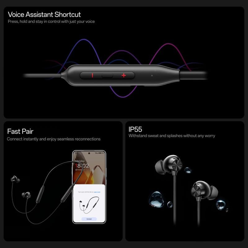 OnePlus Wireless Z3-Neckband with 12.4mm Drivers ONWAY`S Brand, 3D Spatial Audio,10 mins Charge for 27 hrs Playback, AI Call Noise Cancellation, (TWS..3GB))