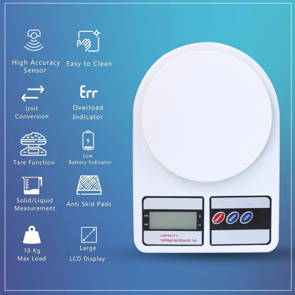 YASA Digital Kitchen Weighing Scale 10 kg, Electronic Weight Machine with LCD Display for Baking, Cooking, Food & Diet, SF-400/A121. 6Months Warranty (Colour May Vary)