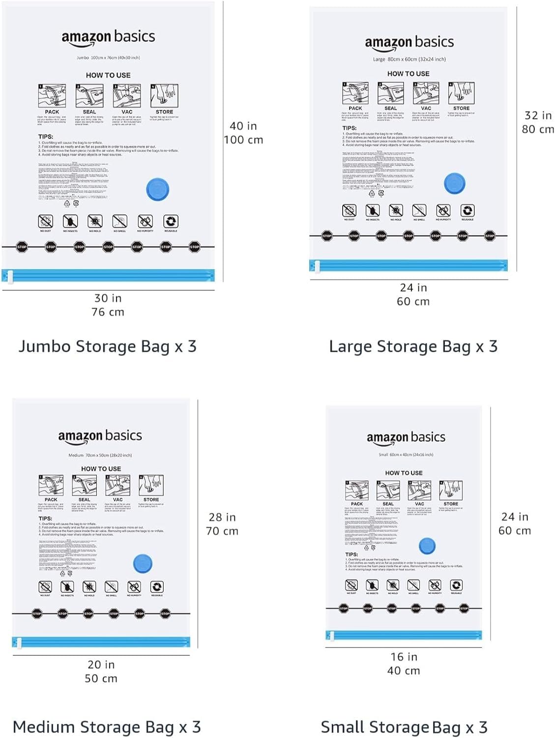 amazon basics Vacuum Compression Storage Bags with Hand Pump - Medium, 5-Pack With Classy and Spacious bag packaging