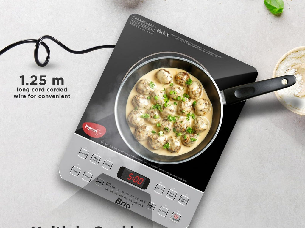 Pigeon by Stovekraft Cruise 1800 watt Induction Cooktop With Crystal Glass,7 Segments LED Display, Auto Switch Off - Black