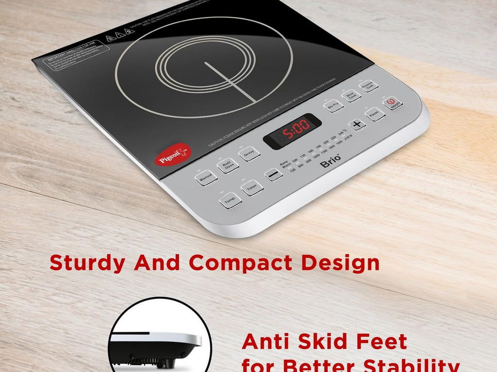 Pigeon by Stovekraft Cruise 1800 watt Induction Cooktop With Crystal Glass,7 Segments LED Display, Auto Switch Off - Black