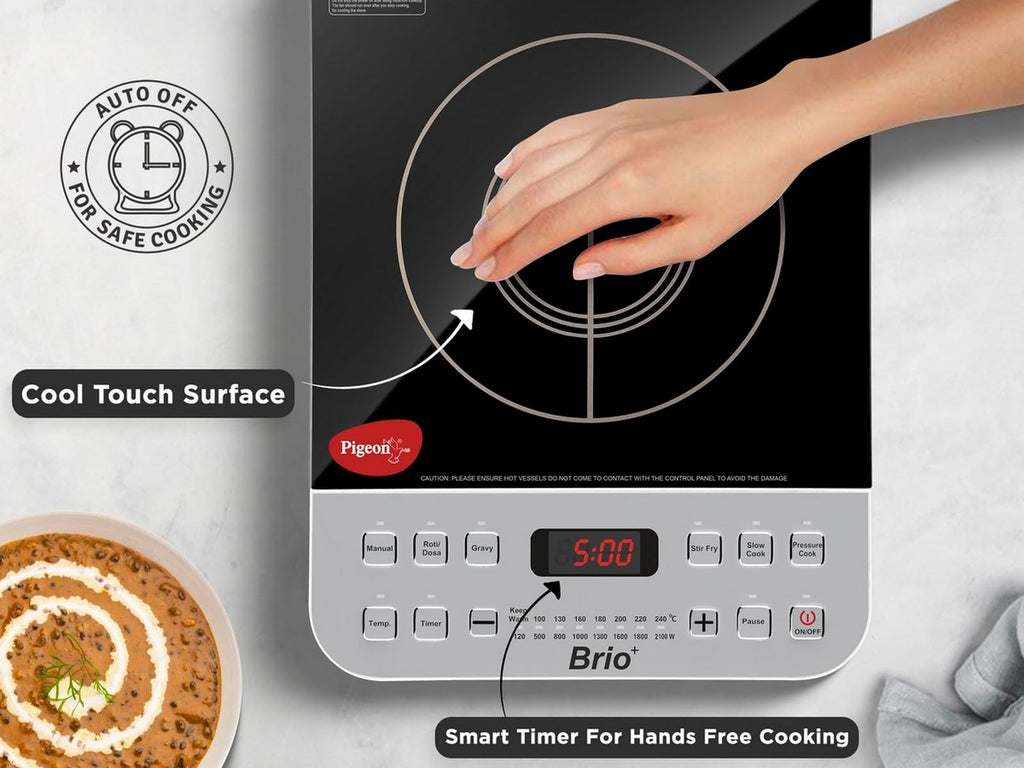 Pigeon by Stovekraft Cruise 1800 watt Induction Cooktop With Crystal Glass,7 Segments LED Display, Auto Switch Off - Black