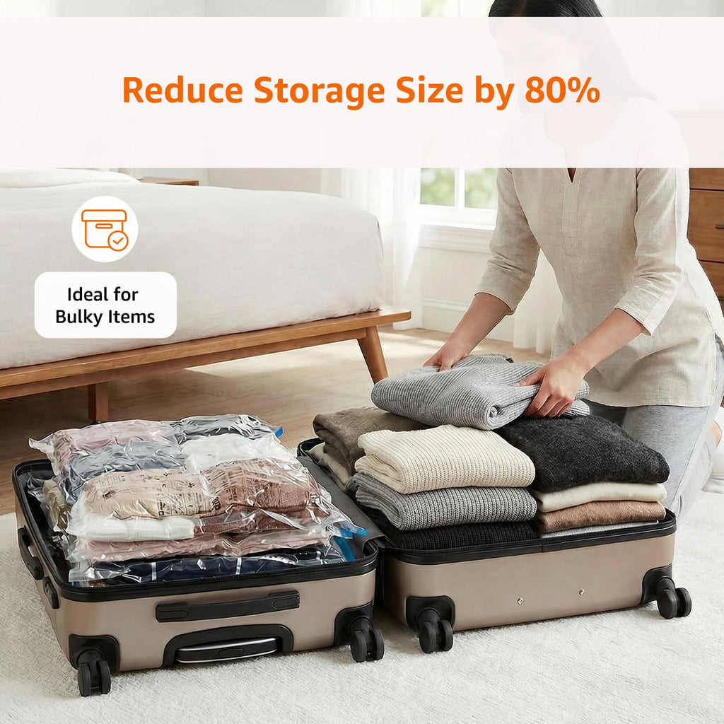 amazon basics Vacuum Compression Storage Bags with Hand Pump - Medium, 5-Pack With Classy and Spacious bag packaging