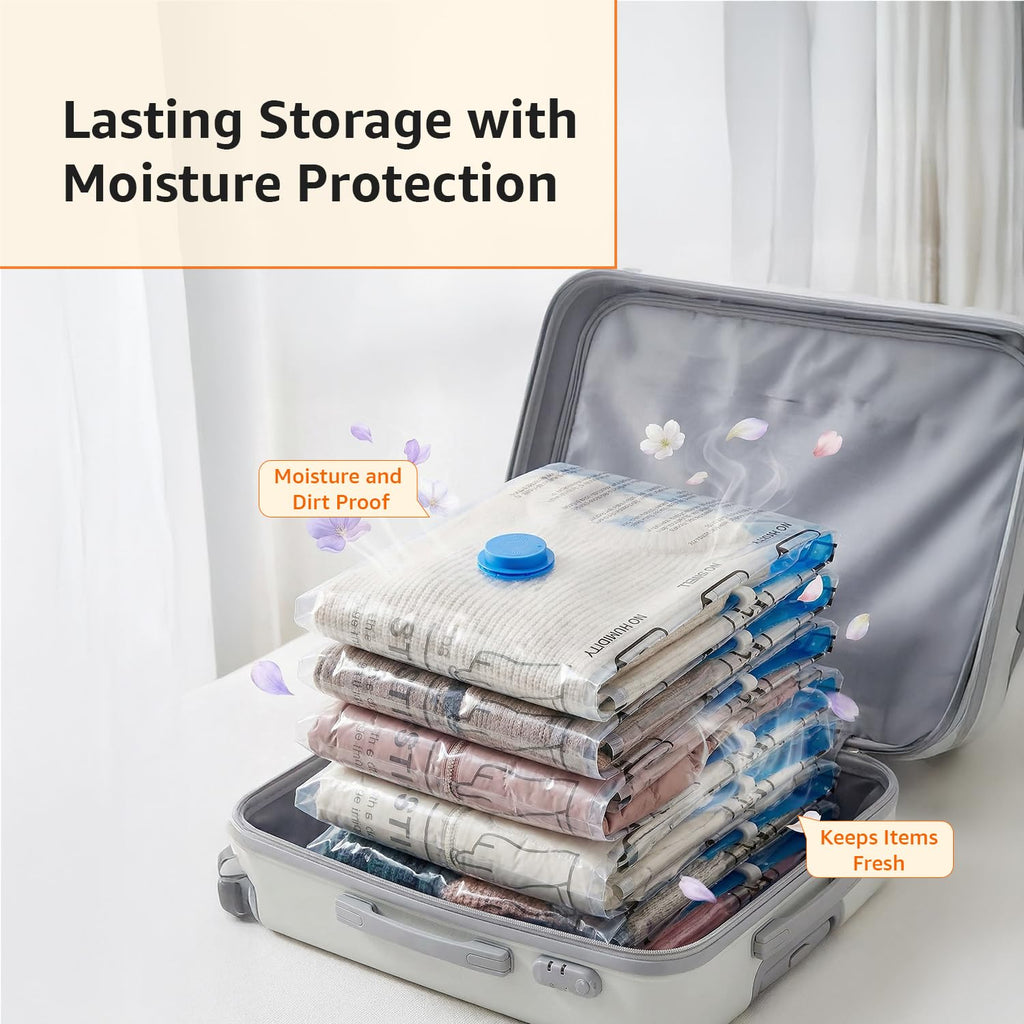 amazon basics Vacuum Compression Storage Bags with Hand Pump - Medium, 5-Pack With Classy and Spacious bag packaging