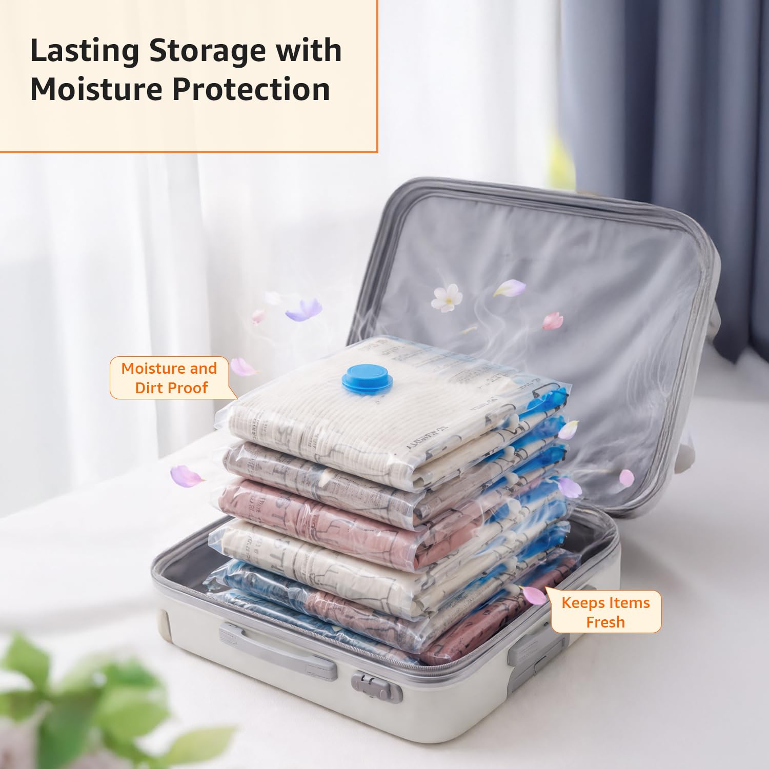 amazon basics Vacuum Compression Storage Bags with Hand Pump - Medium, 5-Pack With Classy and Spacious bag packaging