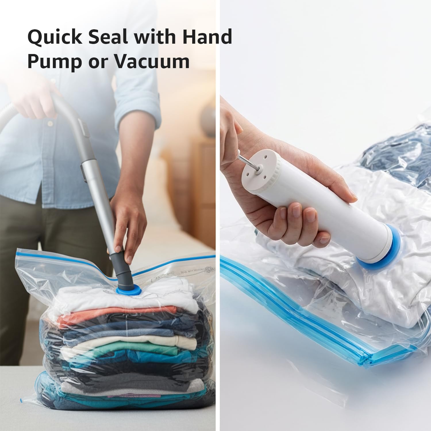 amazon basics Vacuum Compression Storage Bags with Hand Pump - Medium, 5-Pack With Classy and Spacious bag packaging