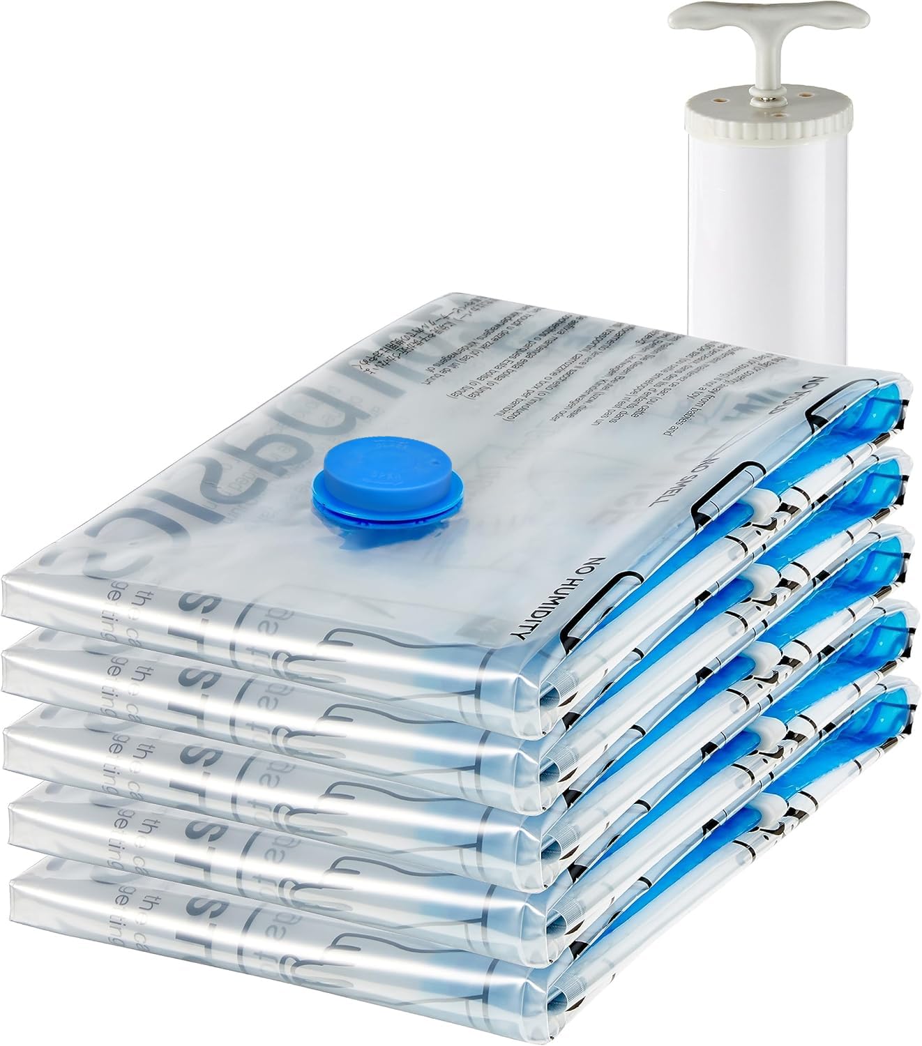 amazon basics Vacuum Compression Storage Bags with Hand Pump - Medium, 5-Pack With Classy and Spacious bag packaging