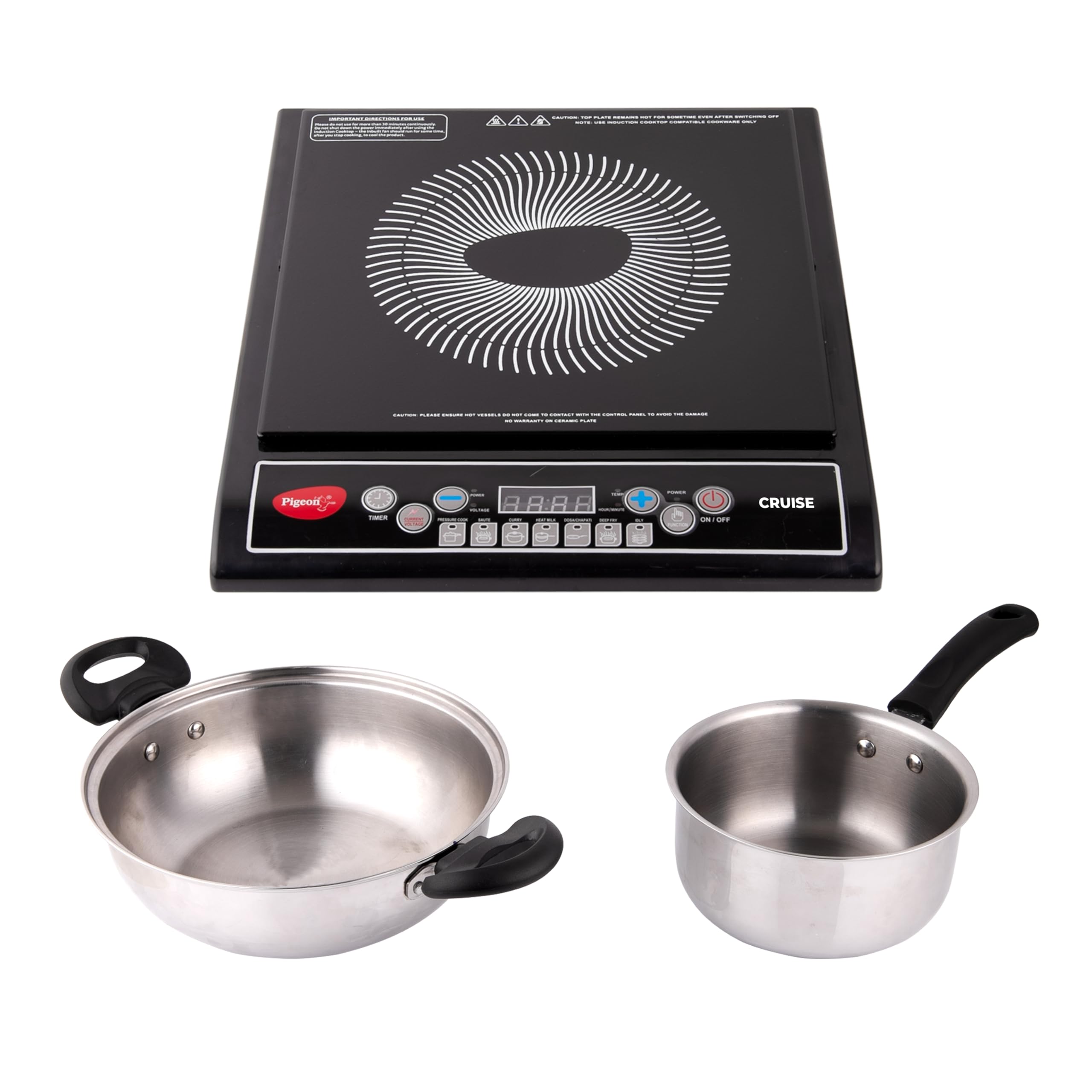 Pigeon by Stovekraft Cruise 1800 watt Induction Cooktop With Crystal Glass,7 Segments LED Display, Auto Switch Off - Black