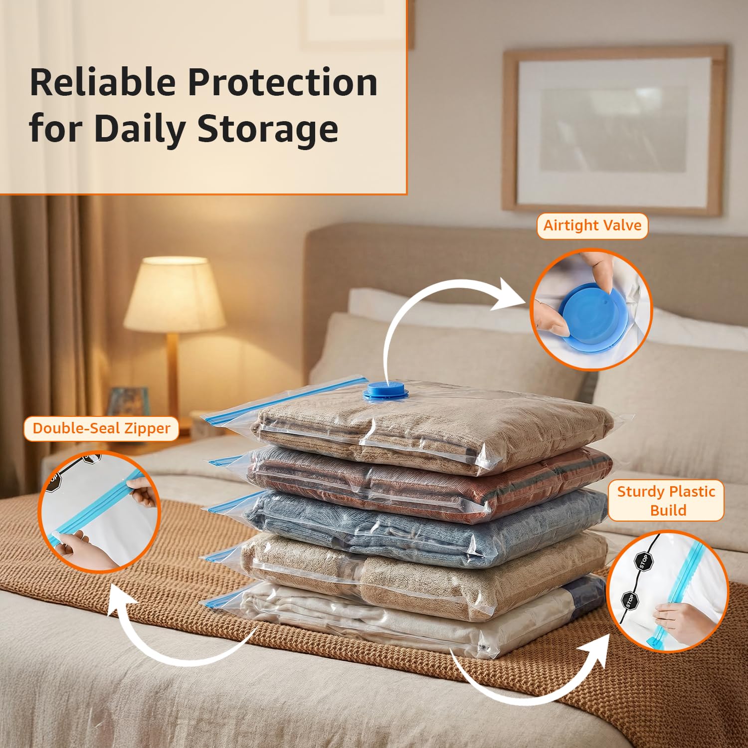amazon basics Vacuum Compression Storage Bags with Hand Pump - Medium, 5-Pack With Classy and Spacious bag packaging