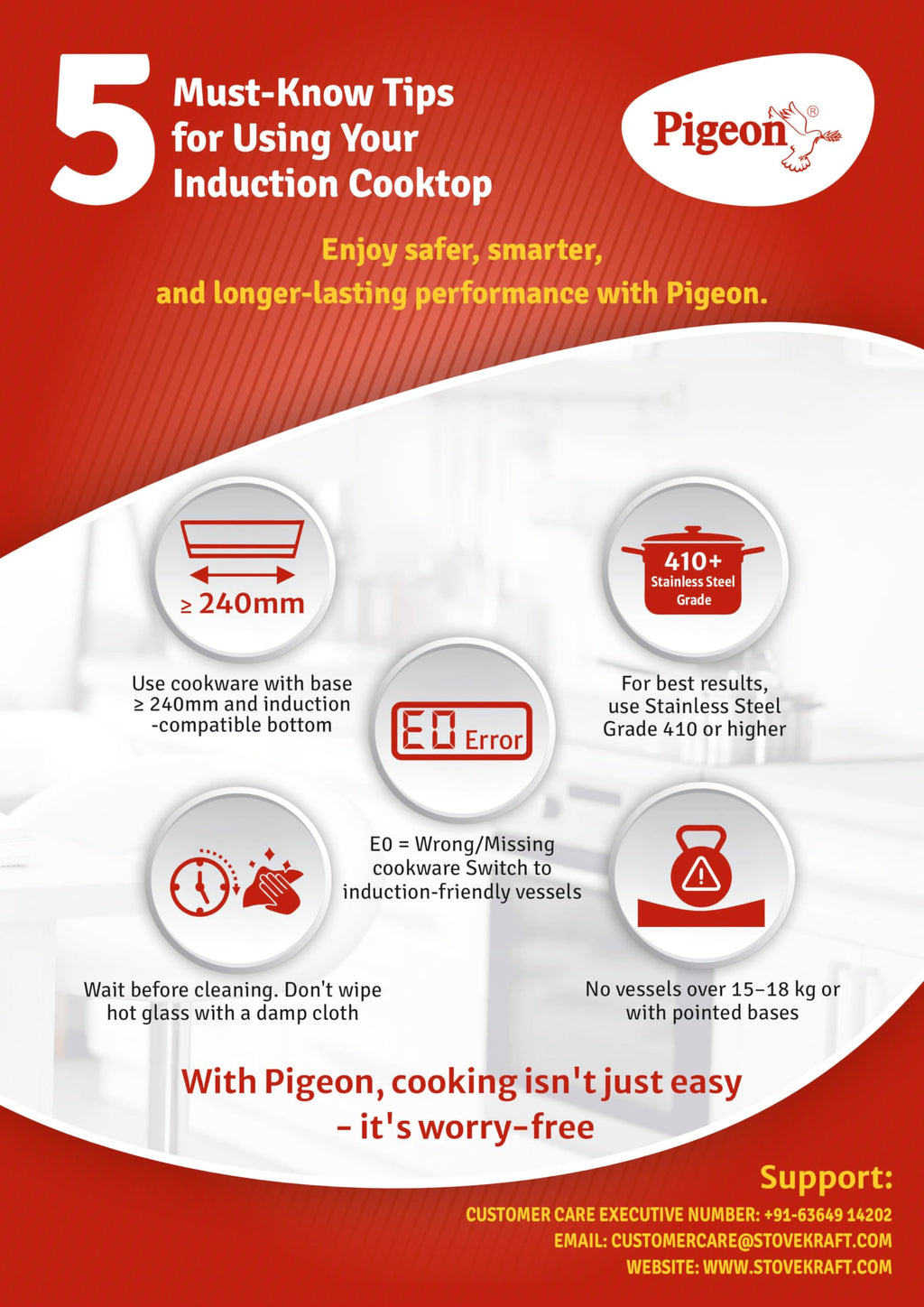 Pigeon by Stovekraft Cruise 1800 watt Induction Cooktop With Crystal Glass,7 Segments LED Display, Auto Switch Off - Black