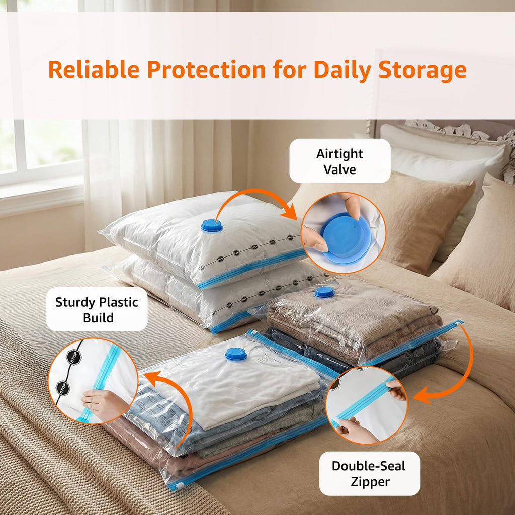 amazon basics Vacuum Compression Storage Bags with Hand Pump - Medium, 5-Pack With Classy and Spacious bag packaging