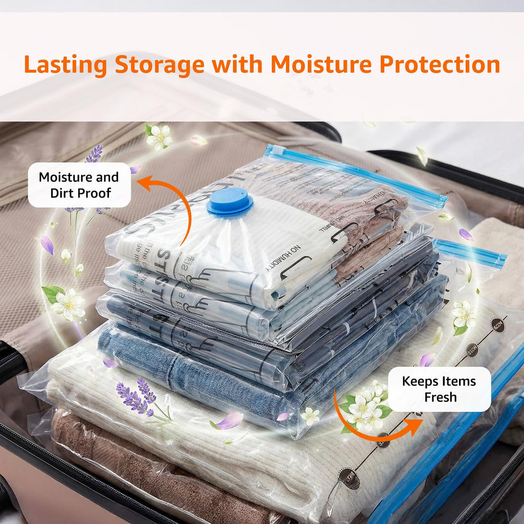amazon basics Vacuum Compression Storage Bags with Hand Pump - Medium, 5-Pack With Classy and Spacious bag packaging