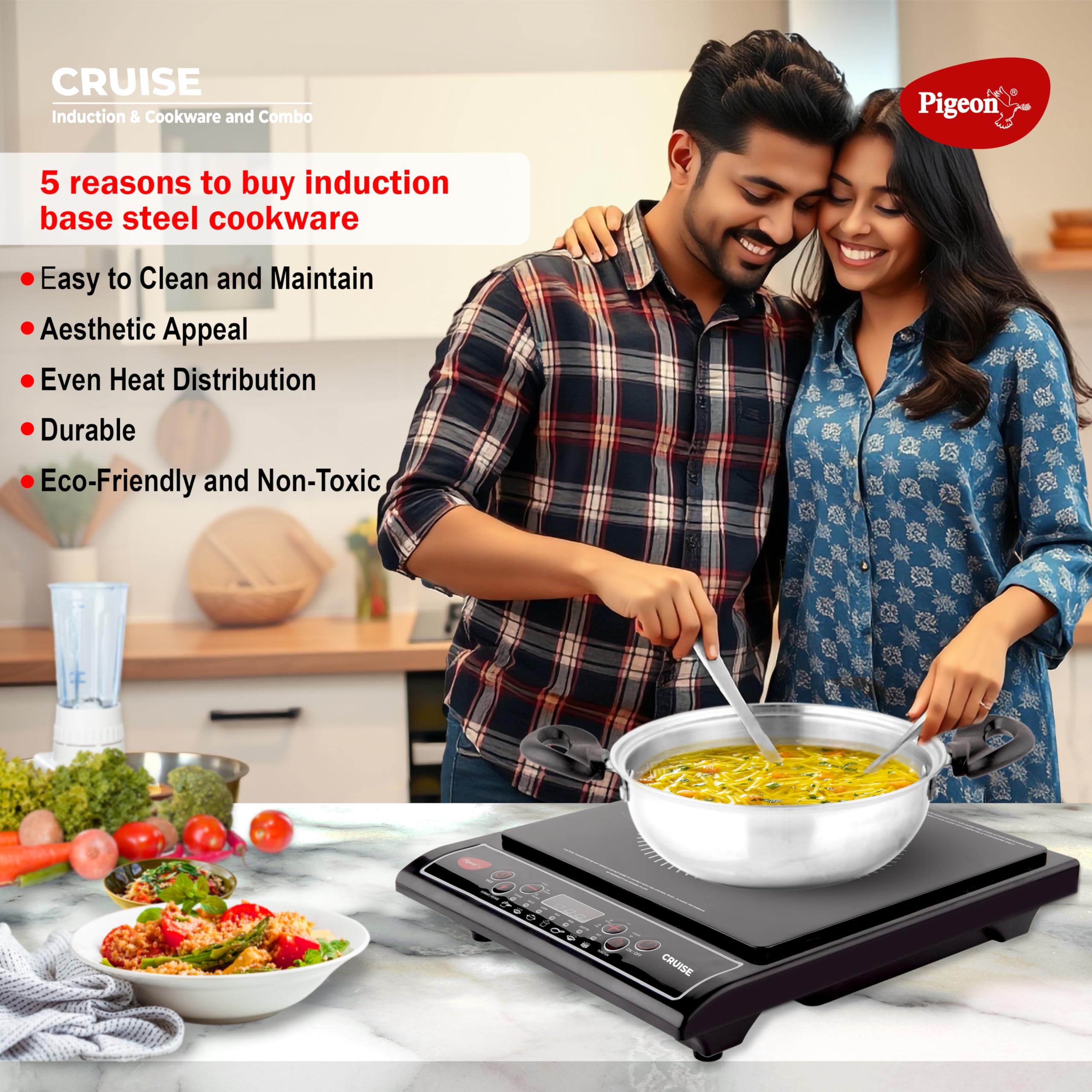 Pigeon by Stovekraft Cruise 1800 watt Induction Cooktop With Crystal Glass,7 Segments LED Display, Auto Switch Off - Black