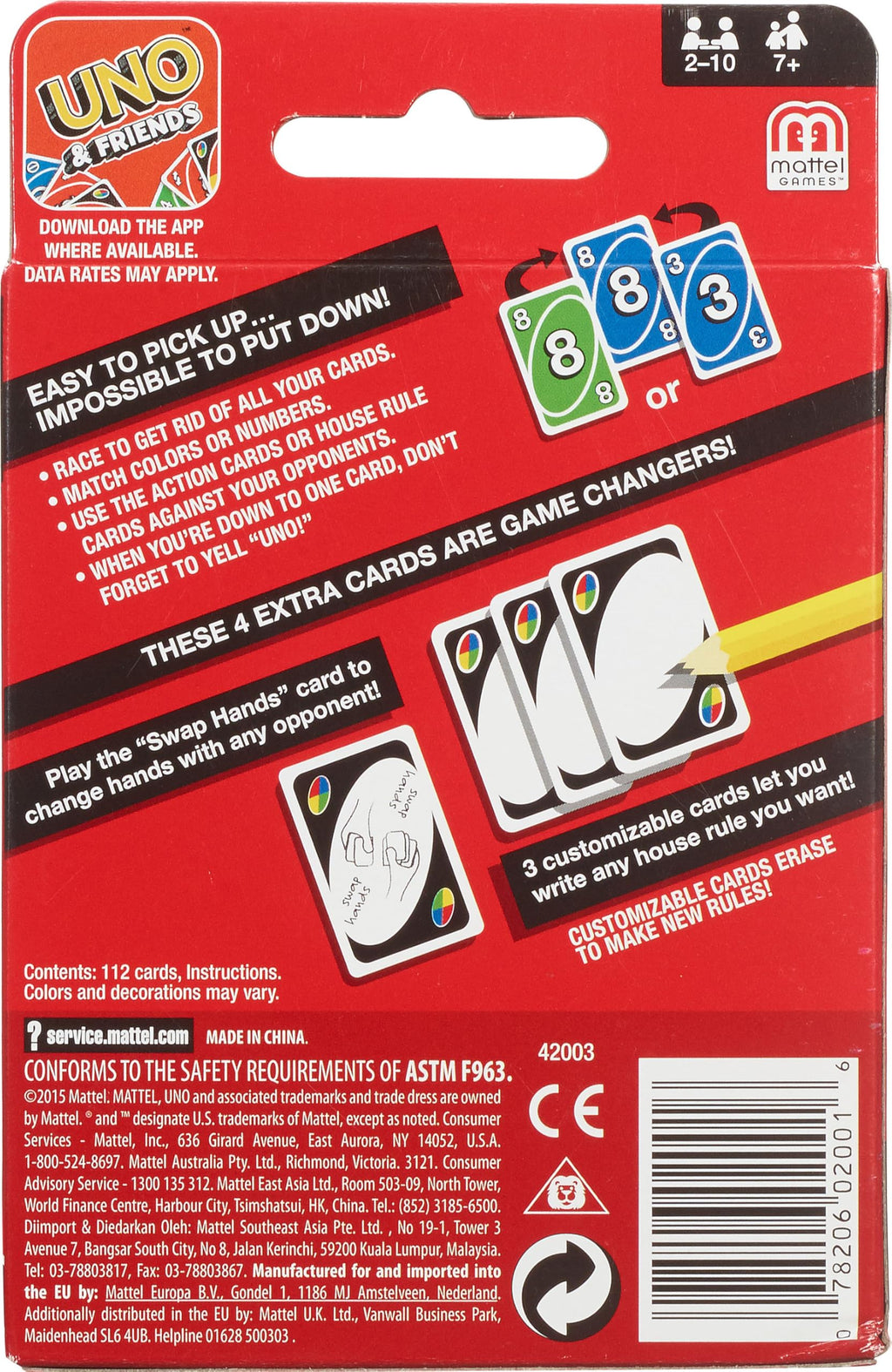 Mattel Uno Playing Card Game Set of 112 Cards, Multicolor